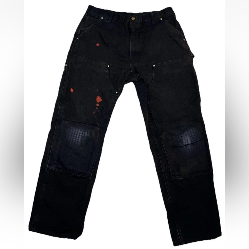 VTG Y2K Carhartt Double Knee Carpenter Pants B01 BLK 36x32 Distressed Faded